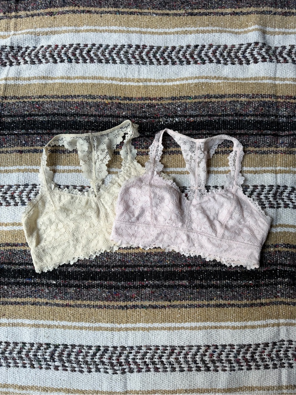art class Lace Bralette Pair — Cream and Light Pink